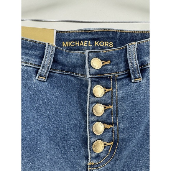 Michael Kors Selma Straight Blue Jeans Denim Gold Logo High Rise Slim Size 2 NWT - Picture 4 of 16